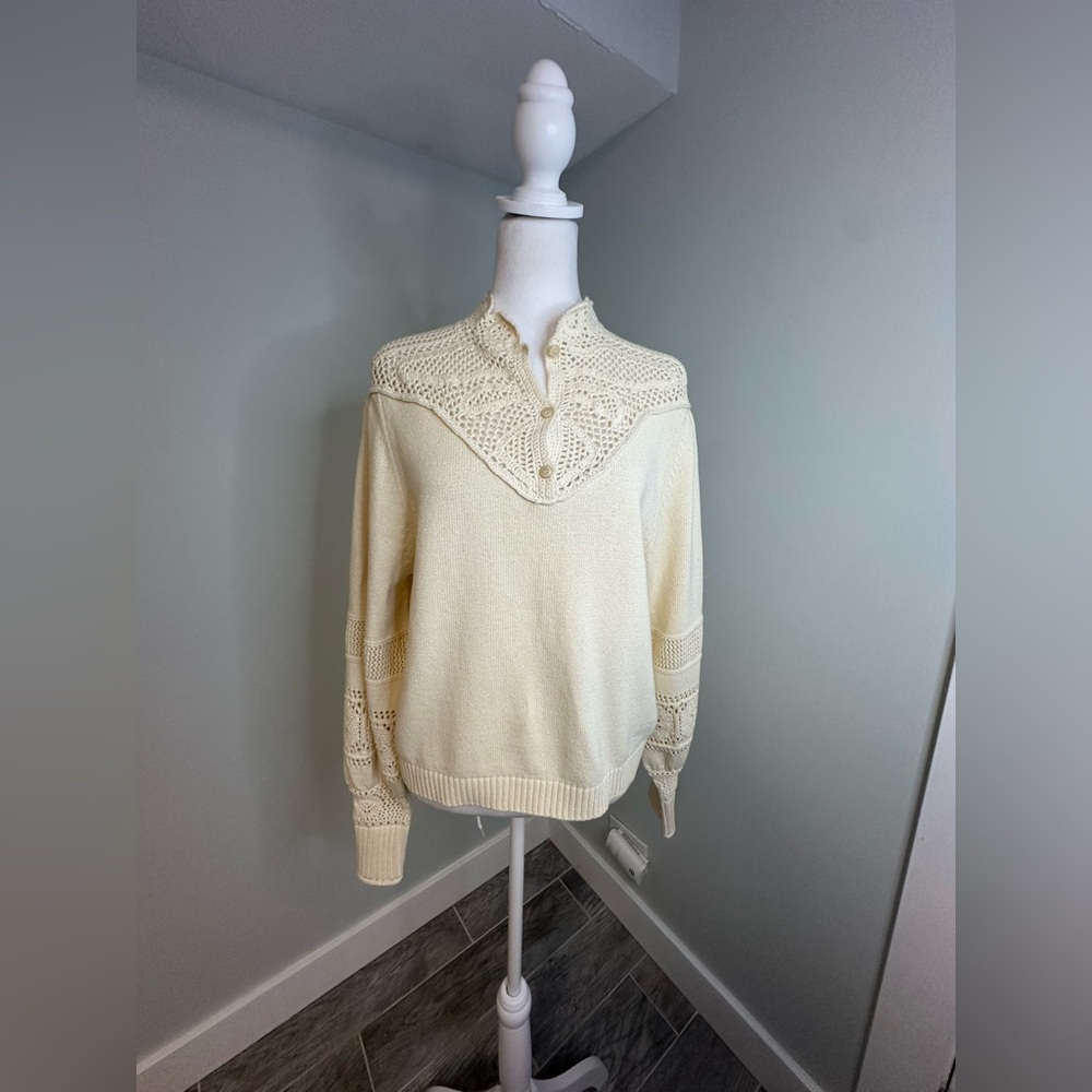 Ba&Sh Pino Off White Crochet Neutral Cotton Knit Sweater Size Small - Picture 5 of 17